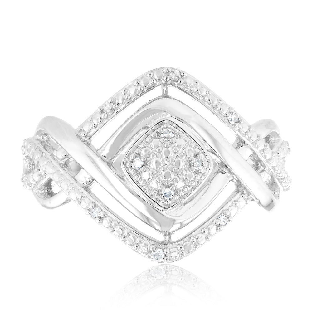 Sterling Silver Diamond Ring with 10 Brilliant Cut Diamonds