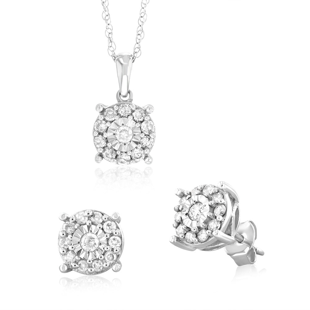 1 Carat Diamond Solitaire Earring & Pendant Set in Sterling Silver