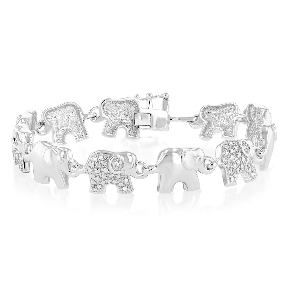 14 Diamonds Elephant 19.5cm Bracelet in Sterling Silver