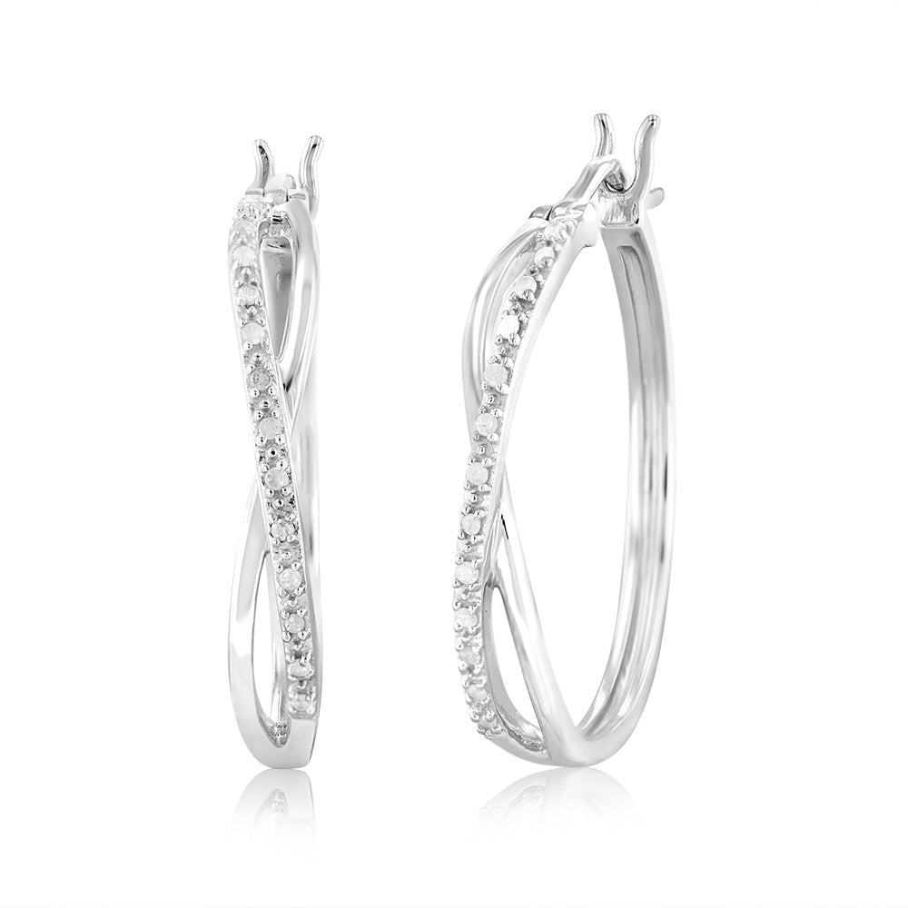 1/10 Carat Diamond Crossover Hoop Earrings in Sterling Silver