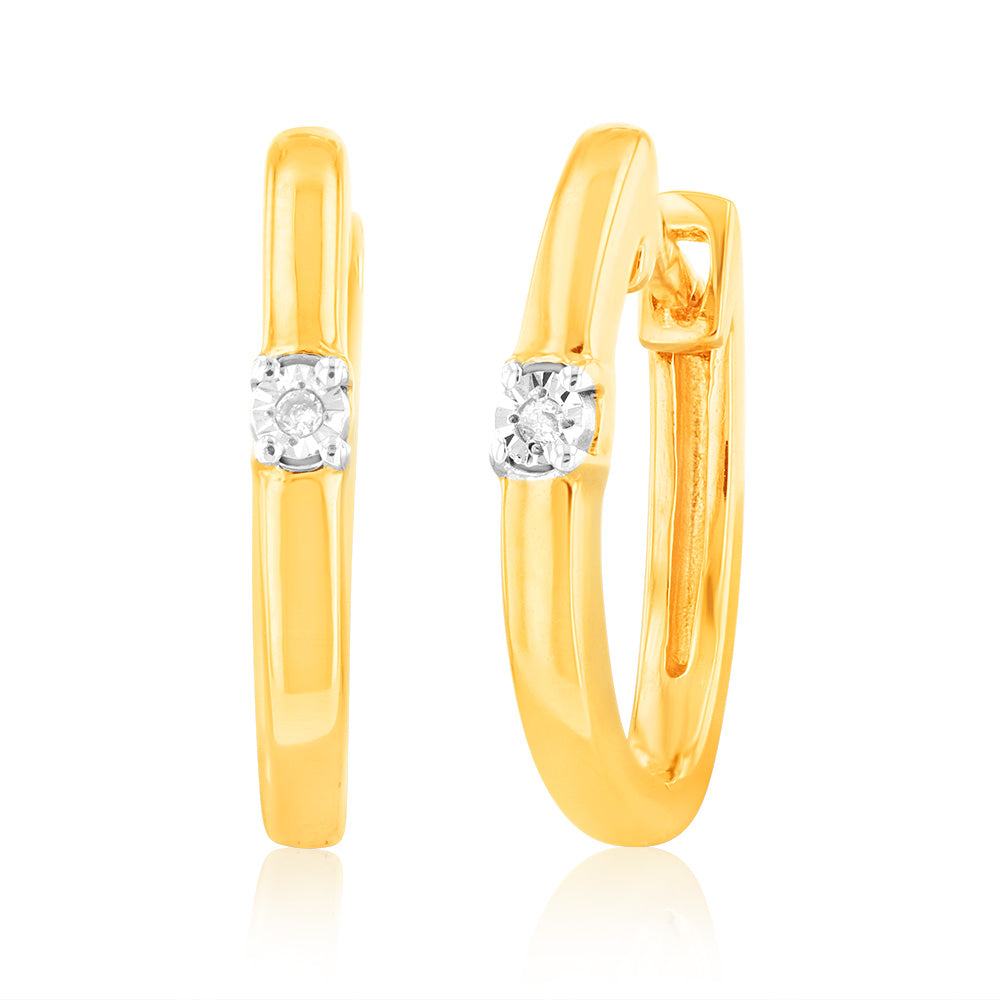 Diamond Hoop Earrings in Gold Plated Silver