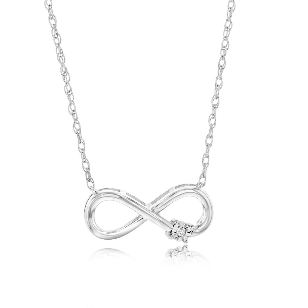 Sterling Silver Diamond Infinity Pendant on 46cm Rope Chain