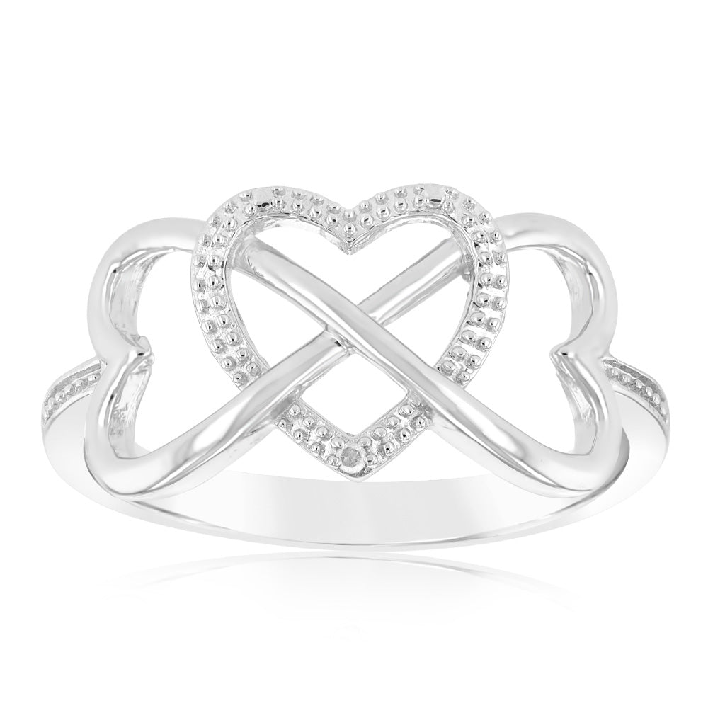 Infinity Heart Shaped Diamond Ring In Sterling Silver