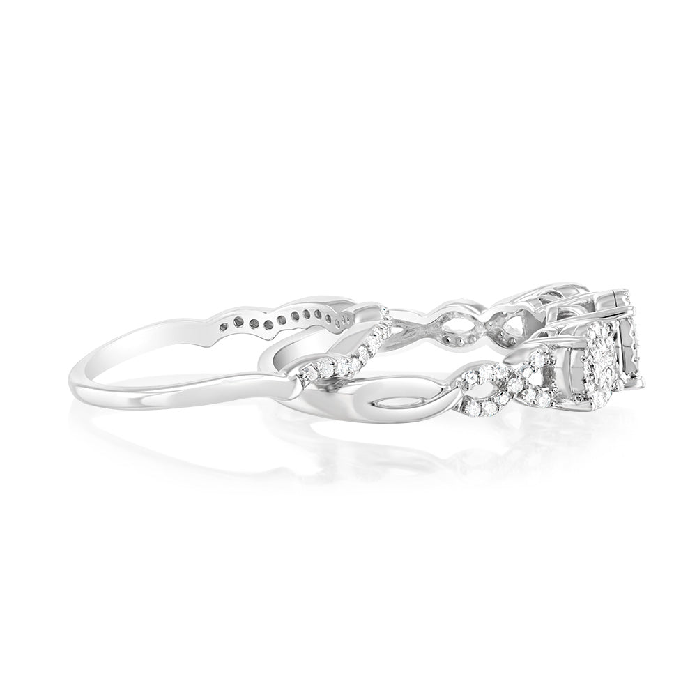 Sterling Silver 0.45 Carat Diamond Bridal 2Ring Set