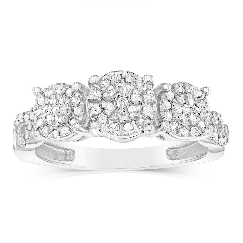 Sterling Silver Trilogy Ring with 1/5 Carat Diamonds