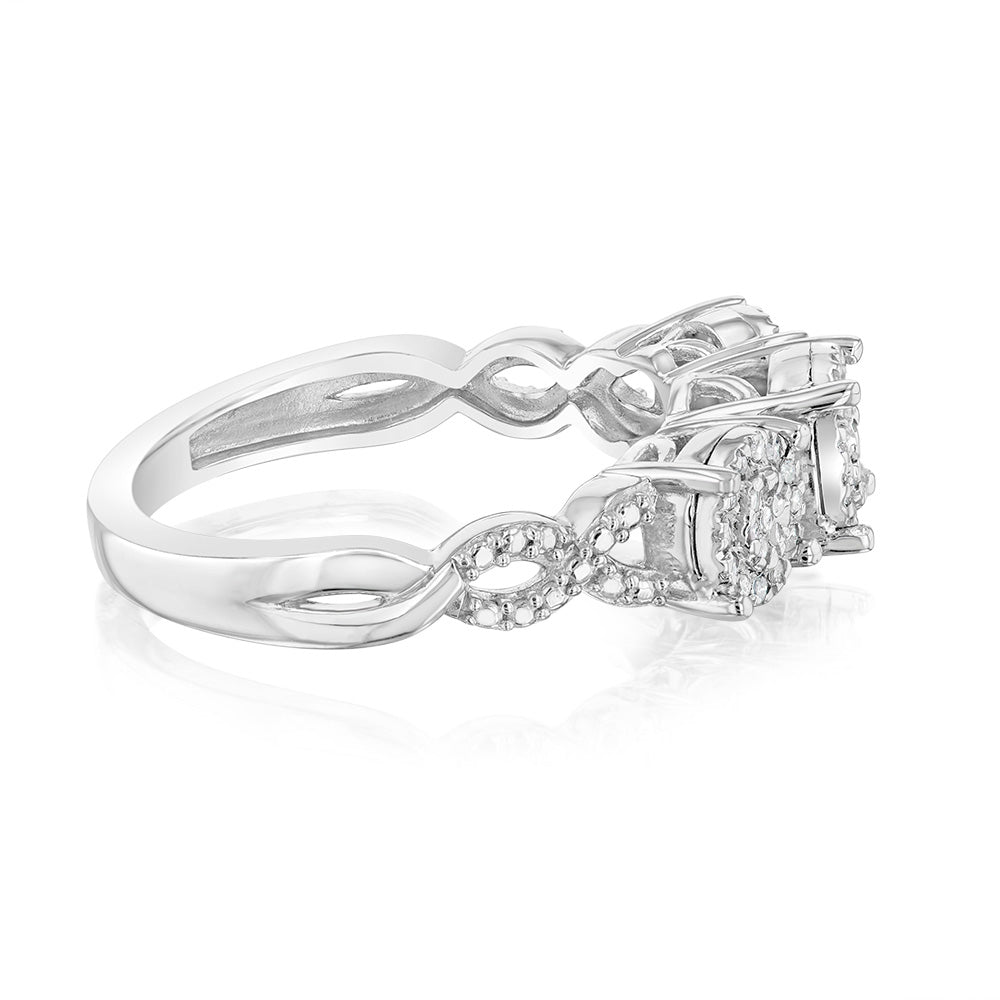 Sterling Silver Trilogy Ring with 1/5 Carat Diamonds