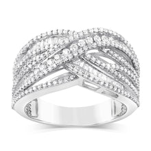 Load image into Gallery viewer, Sterling Silver 0.95 Carat Diamond Ring With Round and Baguette Cut Diamonds