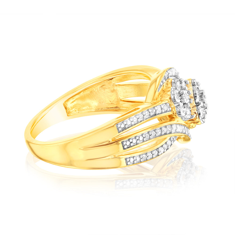 Sterling Silver Gold Plated Wrap Around Ring in 1/5 Carat Natural Diamonds