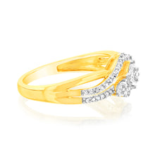 Load image into Gallery viewer, Gold Plated Sterling Silver 1/5 Carat Diamond Trilogy Wrap Around Ring