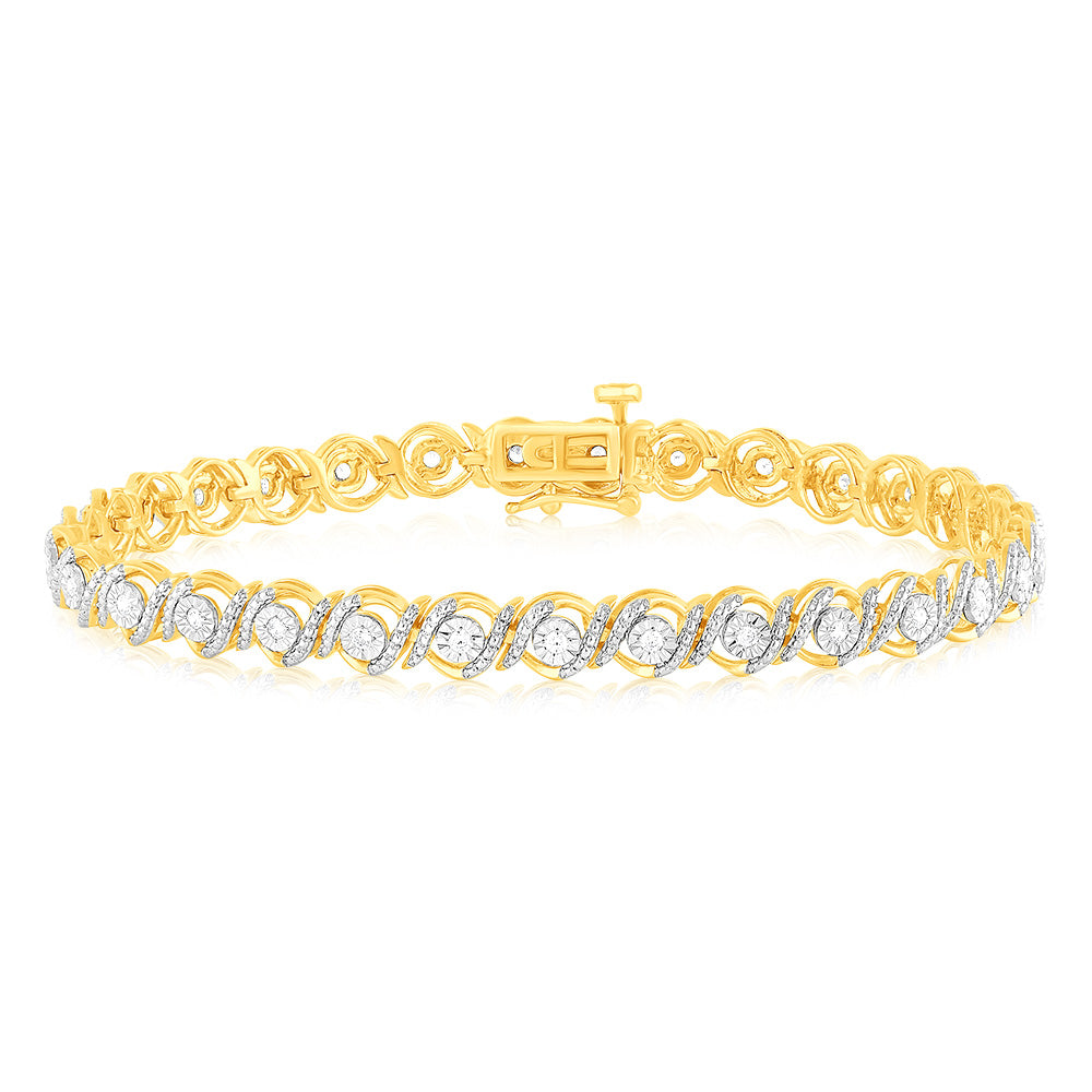 Gold Plated Sterling Silver 0.45 Carat 18cm Diamond Bracelet