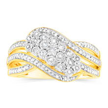 Load image into Gallery viewer, Gold Plated Sterling Silver 1/5 Carat Diamond Wrap Around Cluster Ring