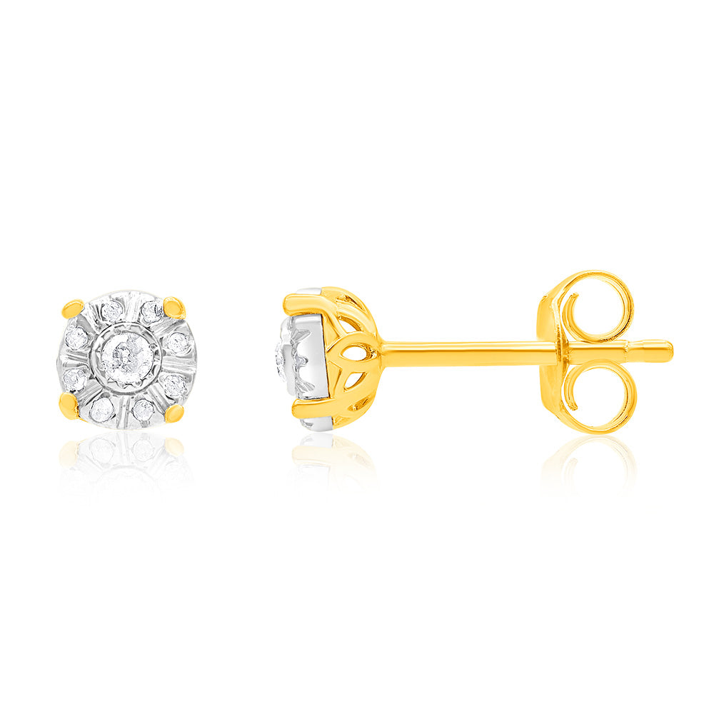 Gold Plated Sterling Silver 1/10 Carat Diamond Stud Earrings