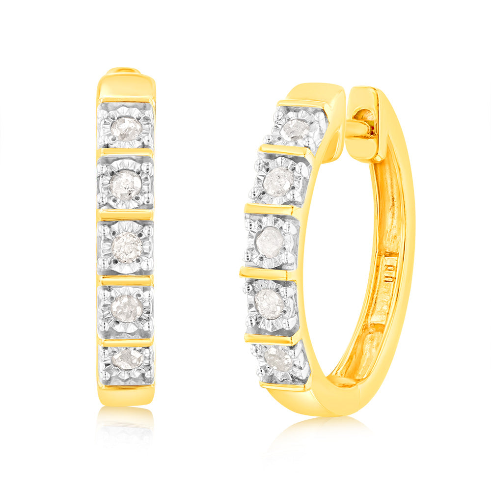 Gold Plated Sterling Silver 1/5 Carat Diamond Hoop Earrings