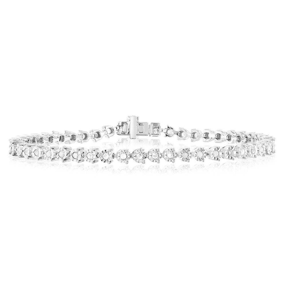 Sterling Silver 0.95 Carat 18.5cm Diamond Tennis Bracelet with 50 Round Brilliant Cut Diamonds