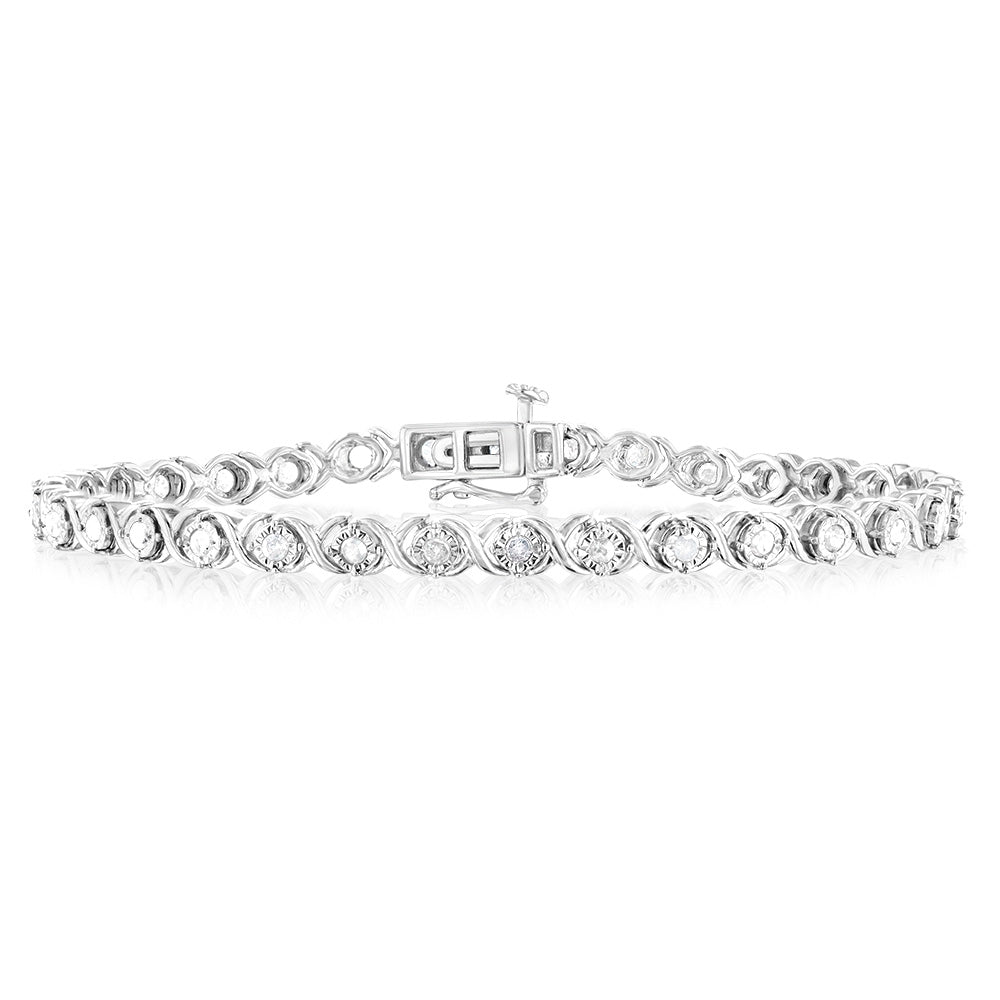 Sterling Silver 0.95 Carat Diamond 19cm Bracelet with 34 Round Diamonds