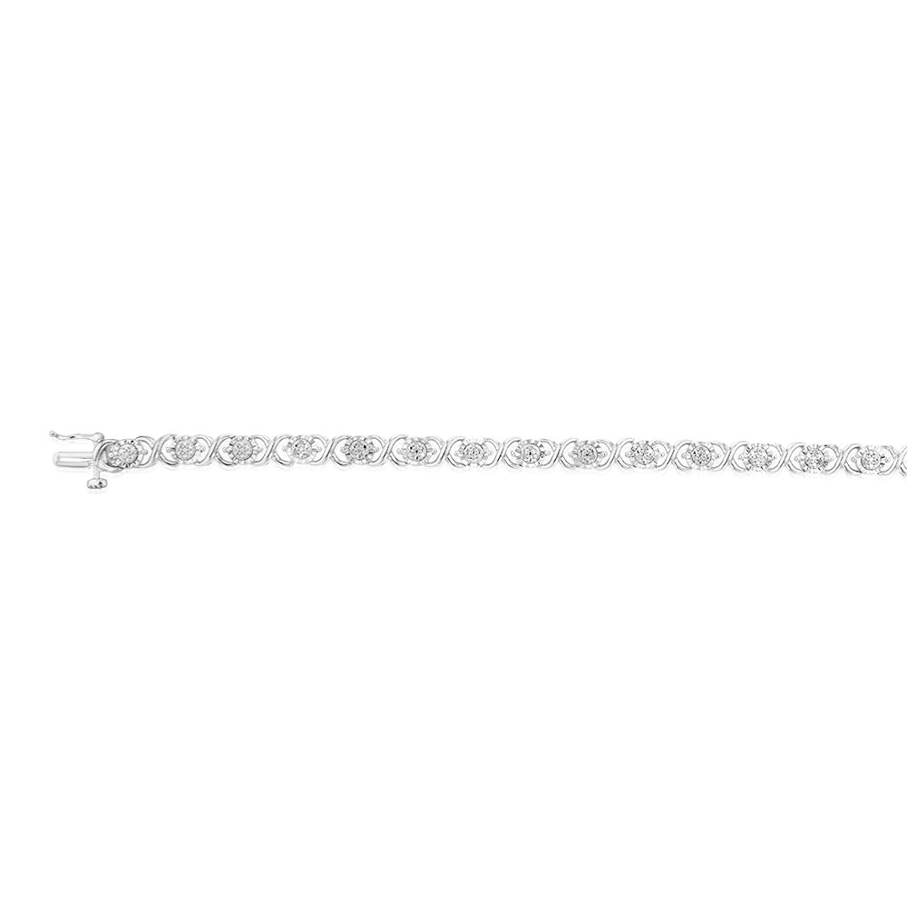 Sterling Silver 1/4 Carat Diamond 18.5cm Hugs and Kisses Bracelet