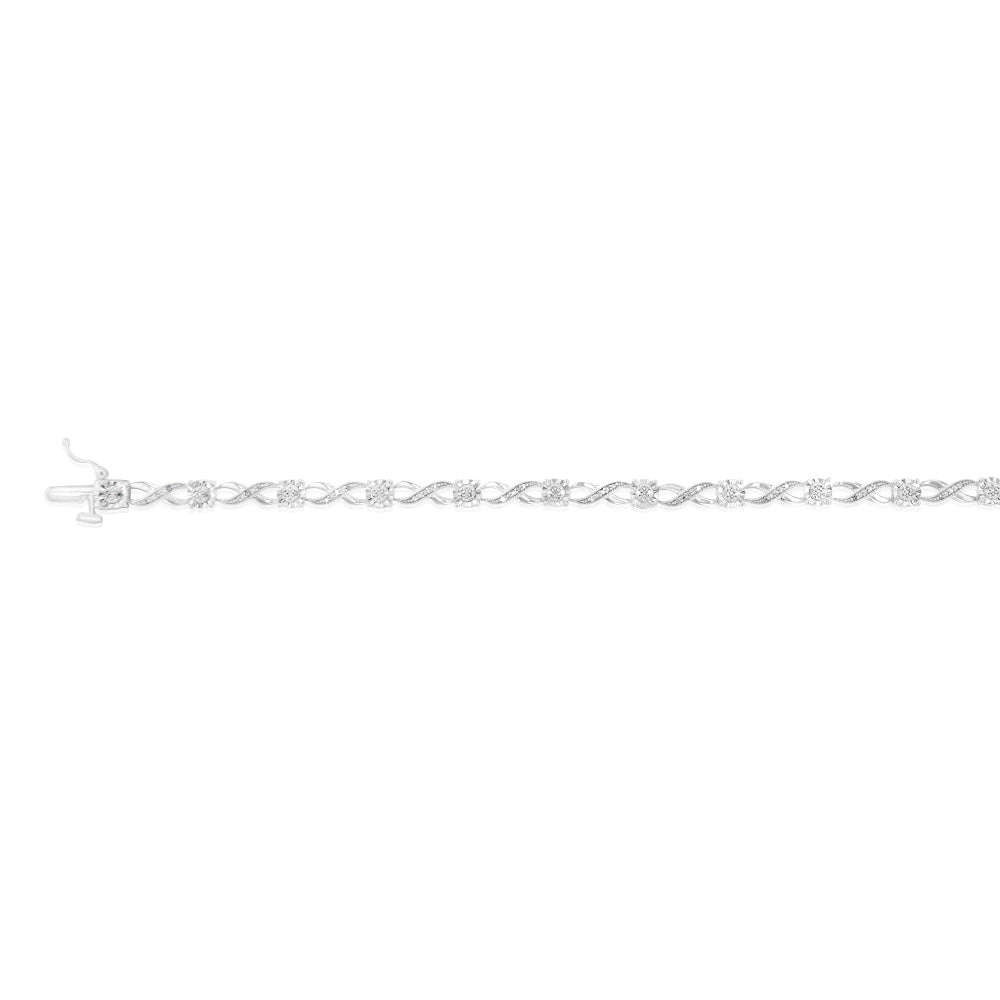 Sterling Silver 18cm Diamond Infinity Bracelet with 63 Diamonds