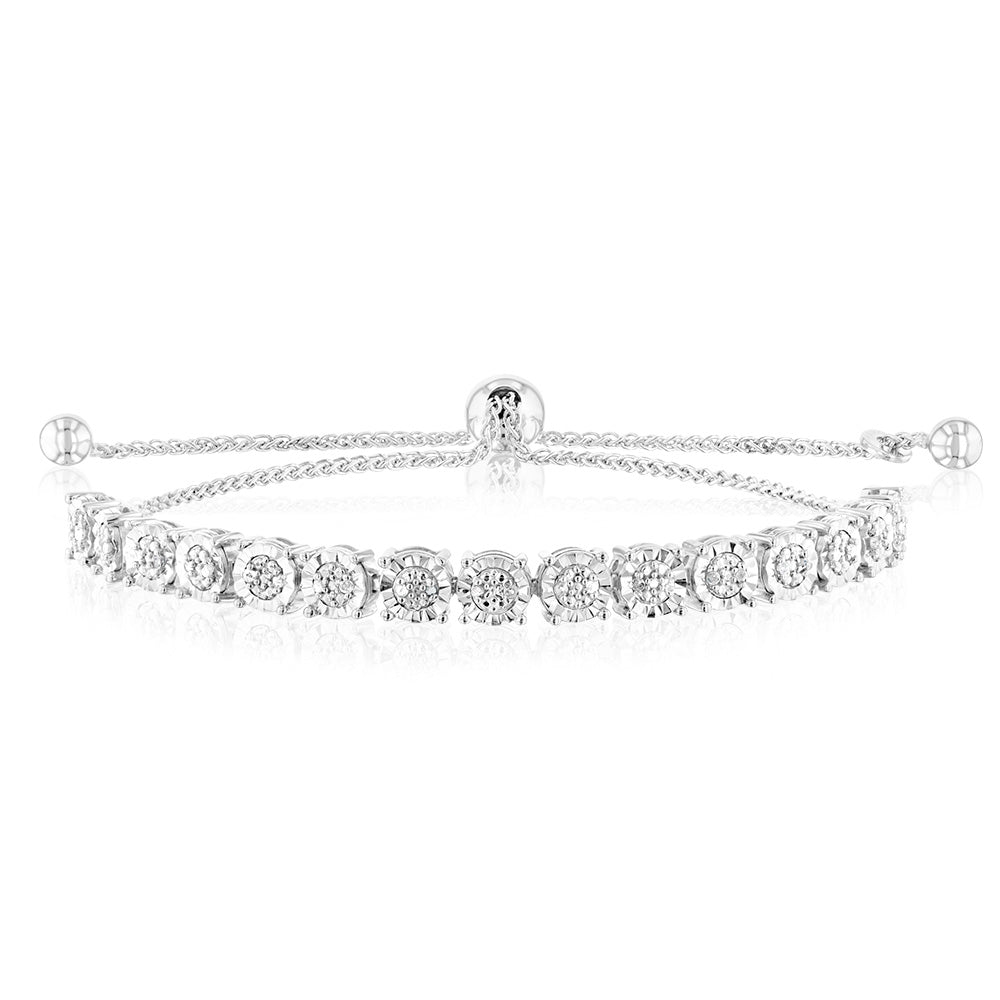 Sterling Silver Diamond Slider Bracelet With 30 Round Brilliant Cut Diamonds