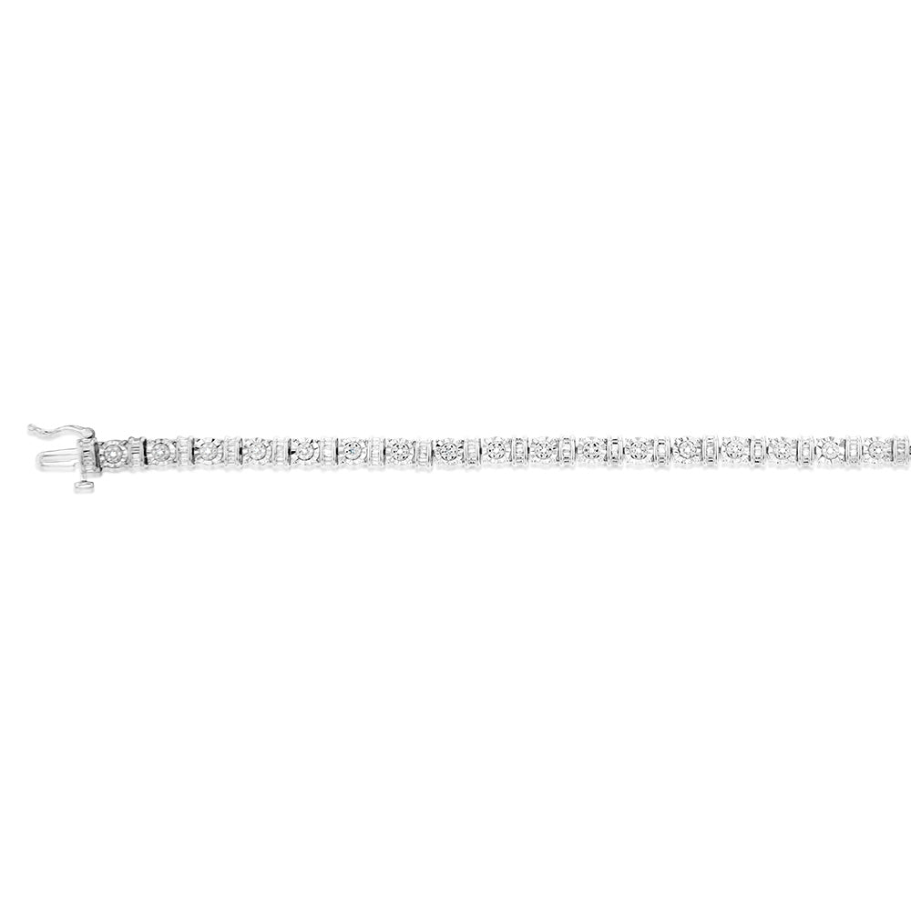 Sterling Silver 1/5 Carat 17.5cm Diamond Bracelet With 59 Round and Taper Cut Diamonds