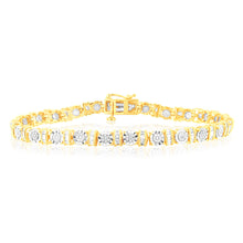 Load image into Gallery viewer, Gold Plated Sterling Silver 1/5 Carat Diamond 18.5cm Bracelet With 59 Round and Baguette Cut Diamonds