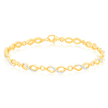 Load image into Gallery viewer, Gold Plated Sterling Silver Fancy Infinity 18.5cm Bracelet with 7 Natural Diamonds