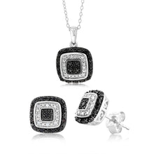 Load image into Gallery viewer, Sterling Silver 0.45 Carat Black Diamond Earring &amp; Pendant Set on 45cm Chain