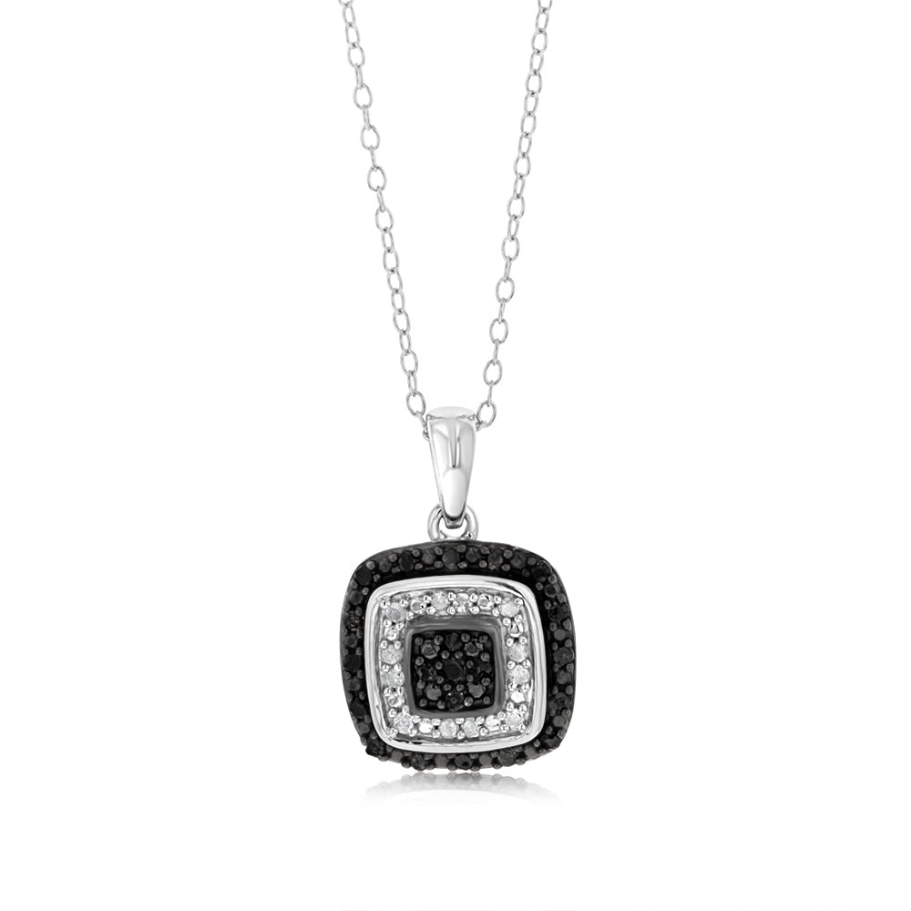 Sterling Silver 0.45 Carat Black Diamond Earring & Pendant Set on 45cm Chain