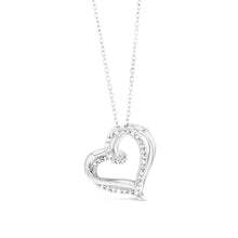 Load image into Gallery viewer, Sterling Silver Double Heart Diamond Pendant with 35 Round Brilliant Cut Diamonds on 46cm Chain