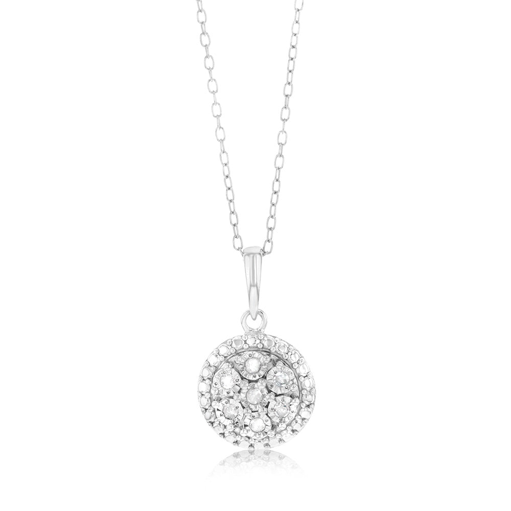 Sterling Silver 1/10 Carat Diamond Round Cluster Pendant on 46cm Chain