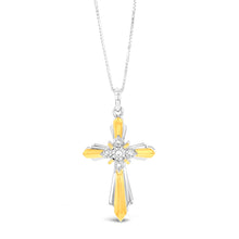 Load image into Gallery viewer, Gold Plated Sterling Silver Cross Diamond Pendant with 5 Round Diamonds on 46cm Chain