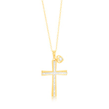 Load image into Gallery viewer, Gold Plated Sterling Silver Religious Cross and Heart Pendant on 46cm Chain