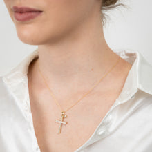 Load image into Gallery viewer, Gold Plated Sterling Silver Religious Cross and Heart Pendant on 46cm Chain