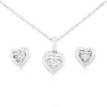 Load image into Gallery viewer, Sterling Siver  0.08 Carat Diamonds Heart Shaped Earring and Pendant Set on 45cm Chain