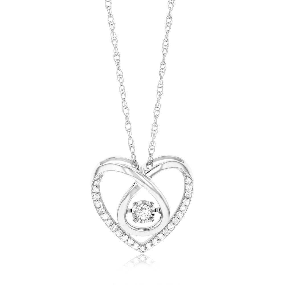 Sterling Silver Heart Shaped Pendant in 1/5 Carat Natural Diamonds