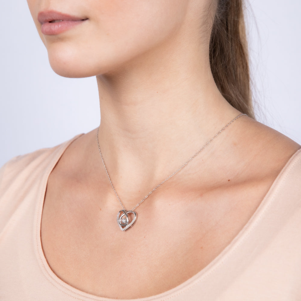 Sterling Silver Heart Shaped Pendant in 1/5 Carat Natural Diamonds