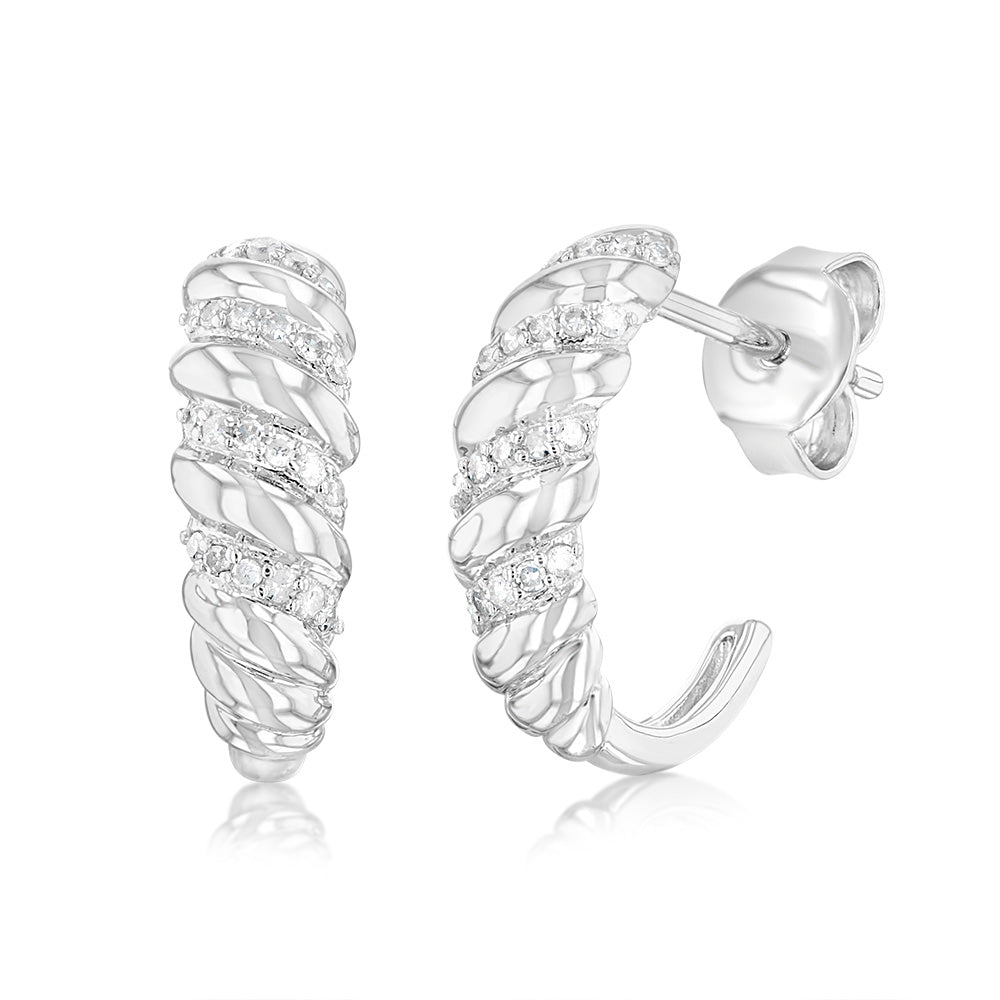 Sterling Silver 1/6 Carat Diamond Hoop Earrings