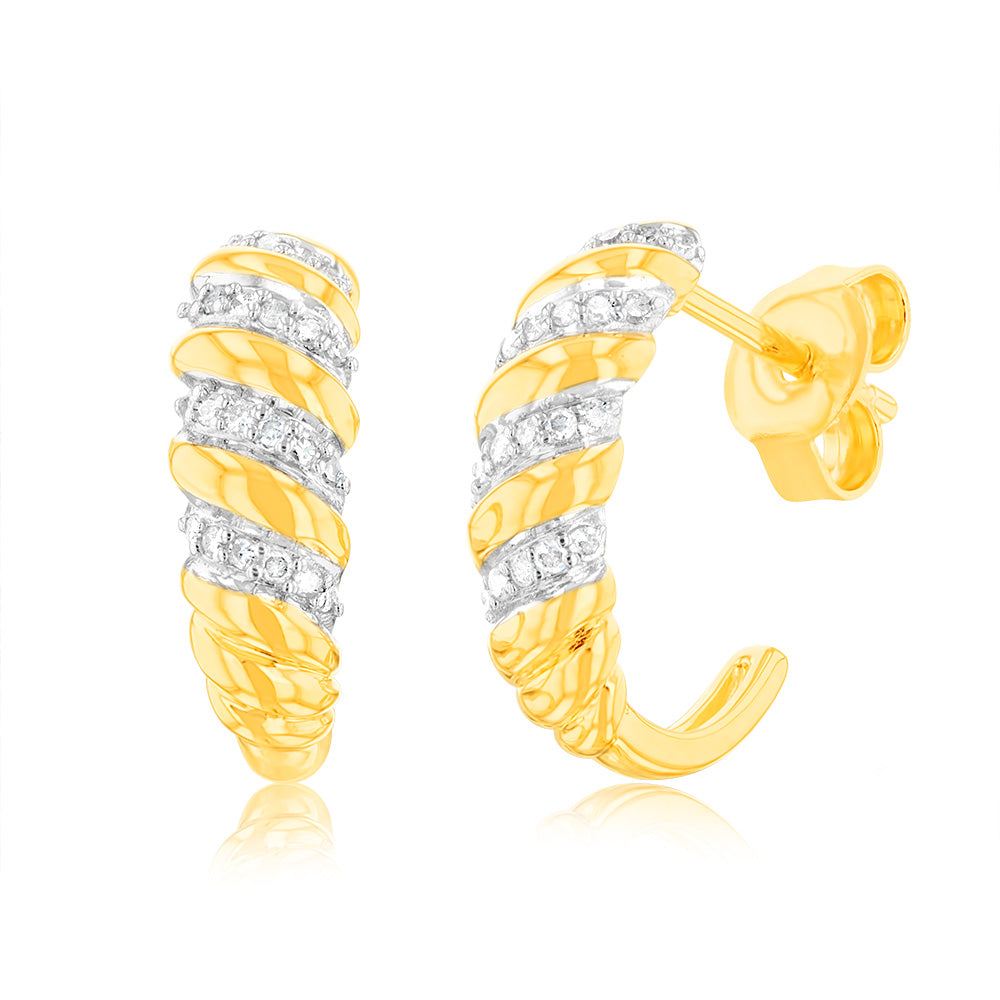 Gold Plated Sterling Silver 1/6 Carat Diamond Hoop Earrings