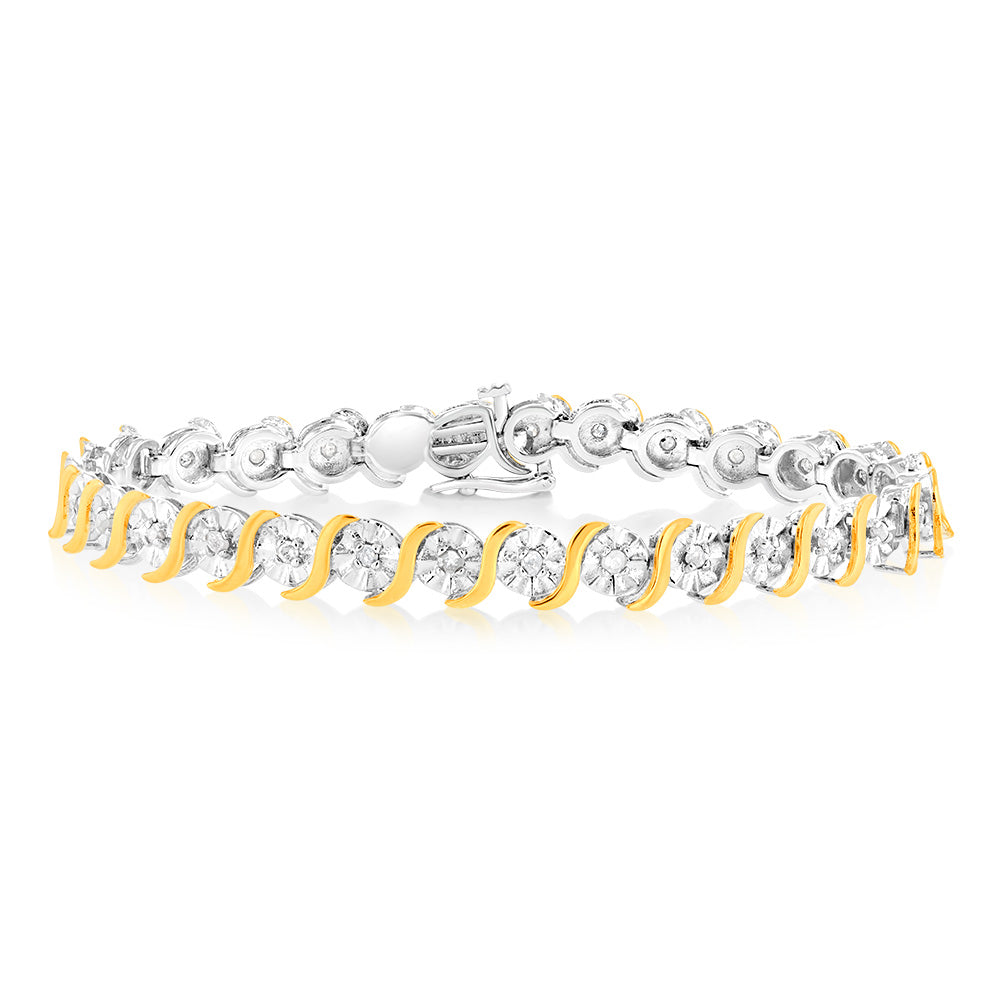 Gold plated Sterling Silver 1 Carat Natural Diamond Bracelet