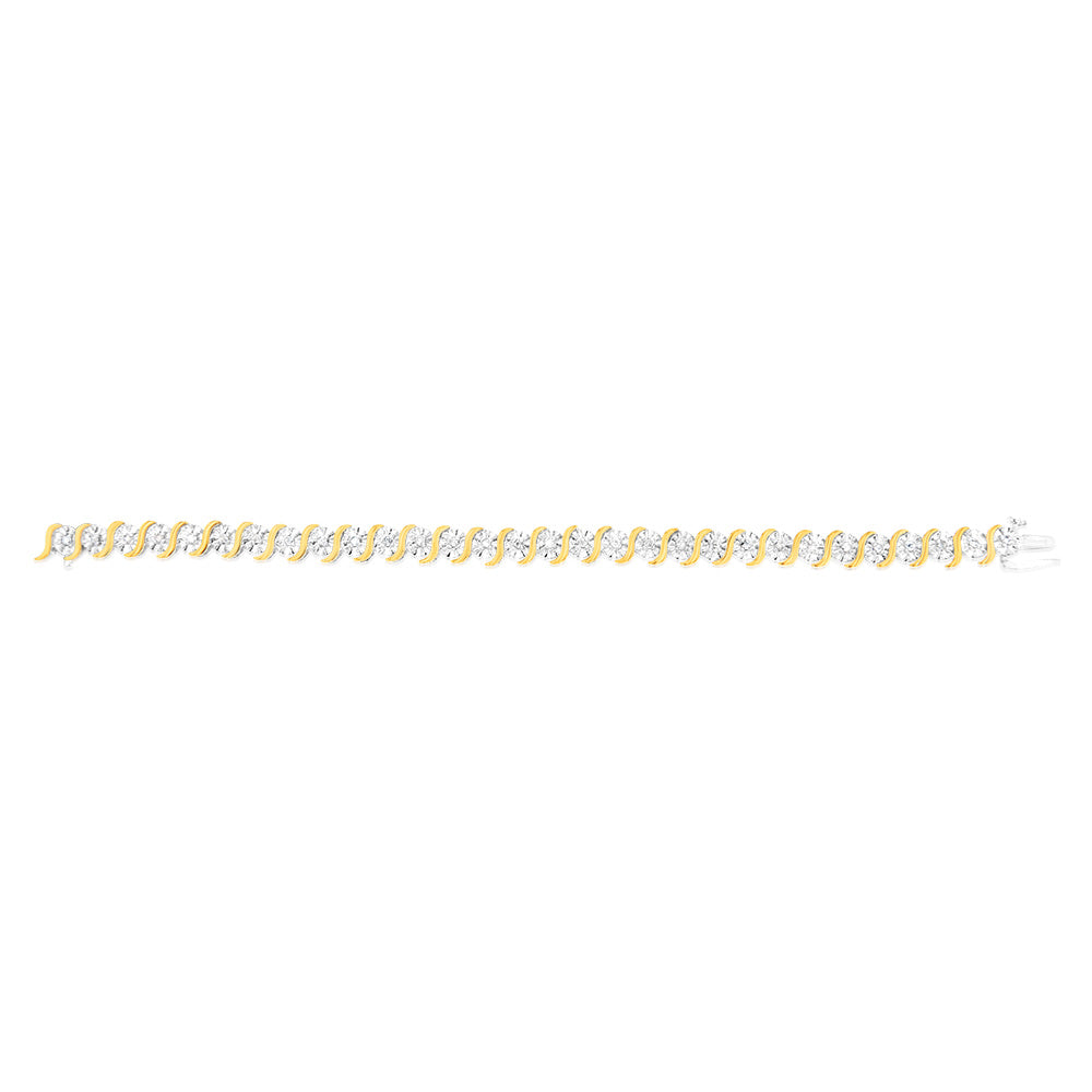 Gold plated Sterling Silver 1 Carat Natural Diamond Bracelet