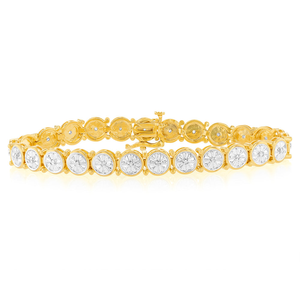 Gold plated Sterling Silver 1/4 Carat Natural Diamond 18cm Bracelet