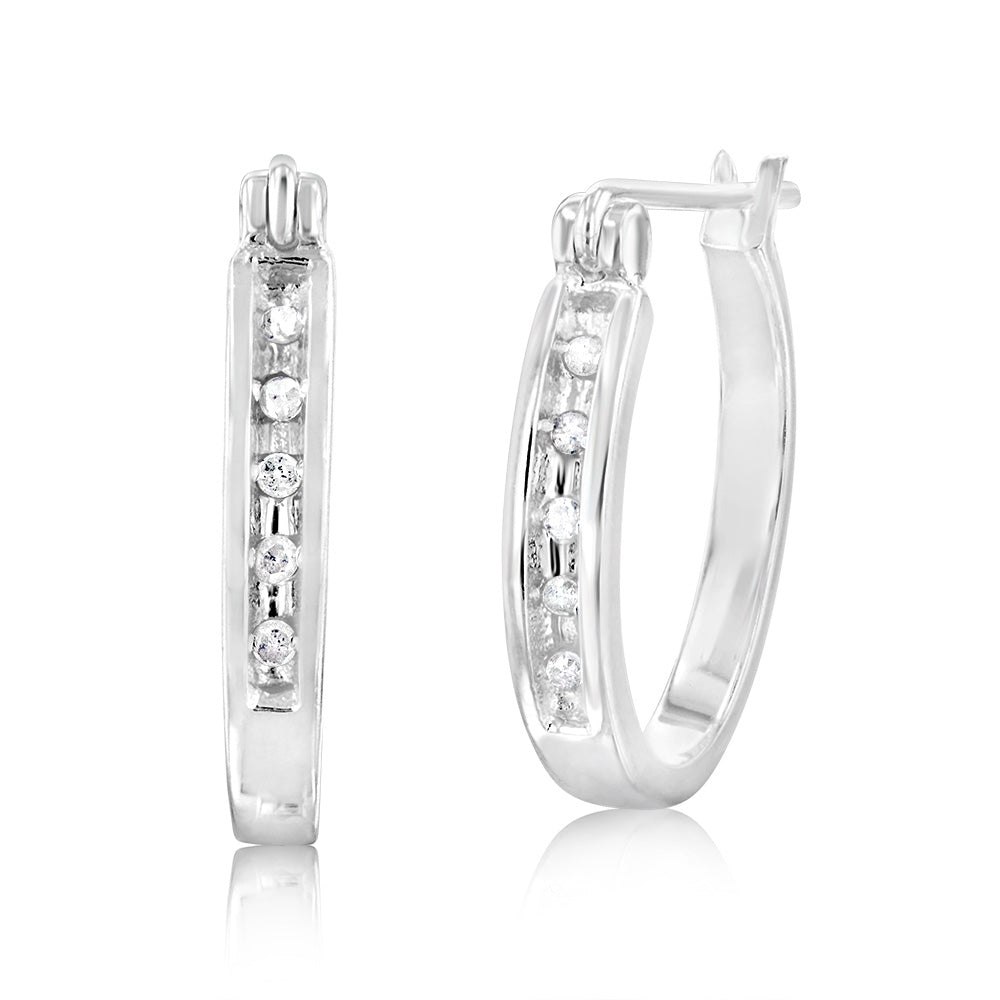 Sterling Silver 1/10 Carat Diamond Hoop Earrings