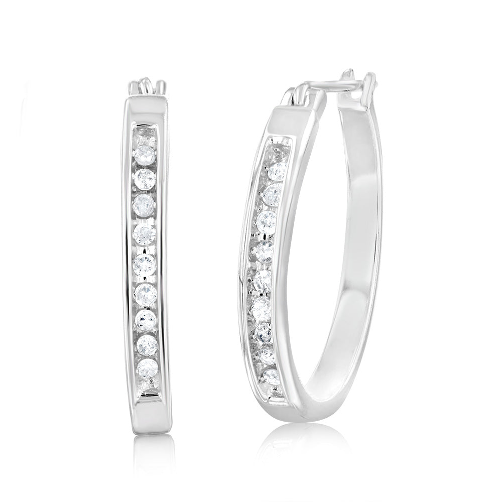 Sterling Silver 0.15 Carat Diamond Hoop Earrings