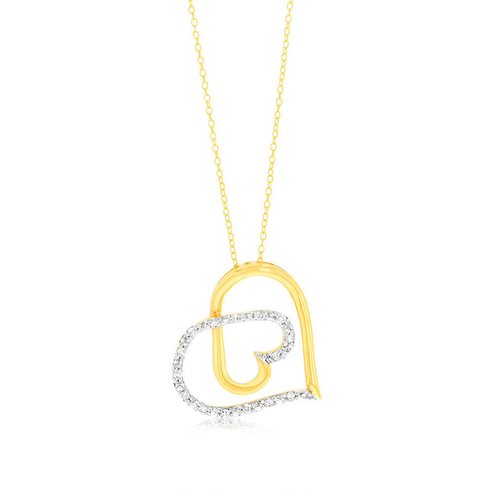 Gold Plated Sterling Silver 1/10 Carat Diamond Heart Pendant