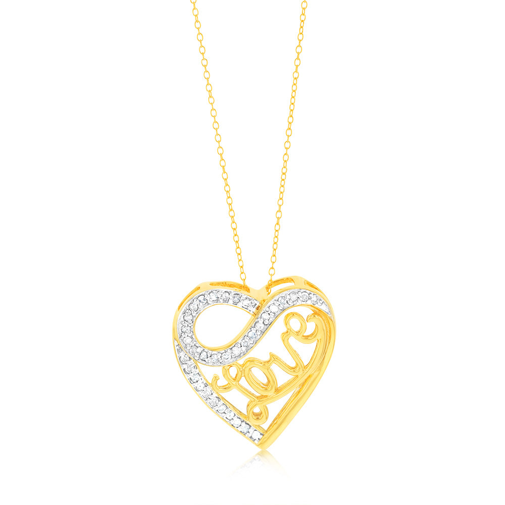 Gold Plated Sterling Silver 1/4 Carat Diamond "LOVE" Heart Pendant on 45cm Chain