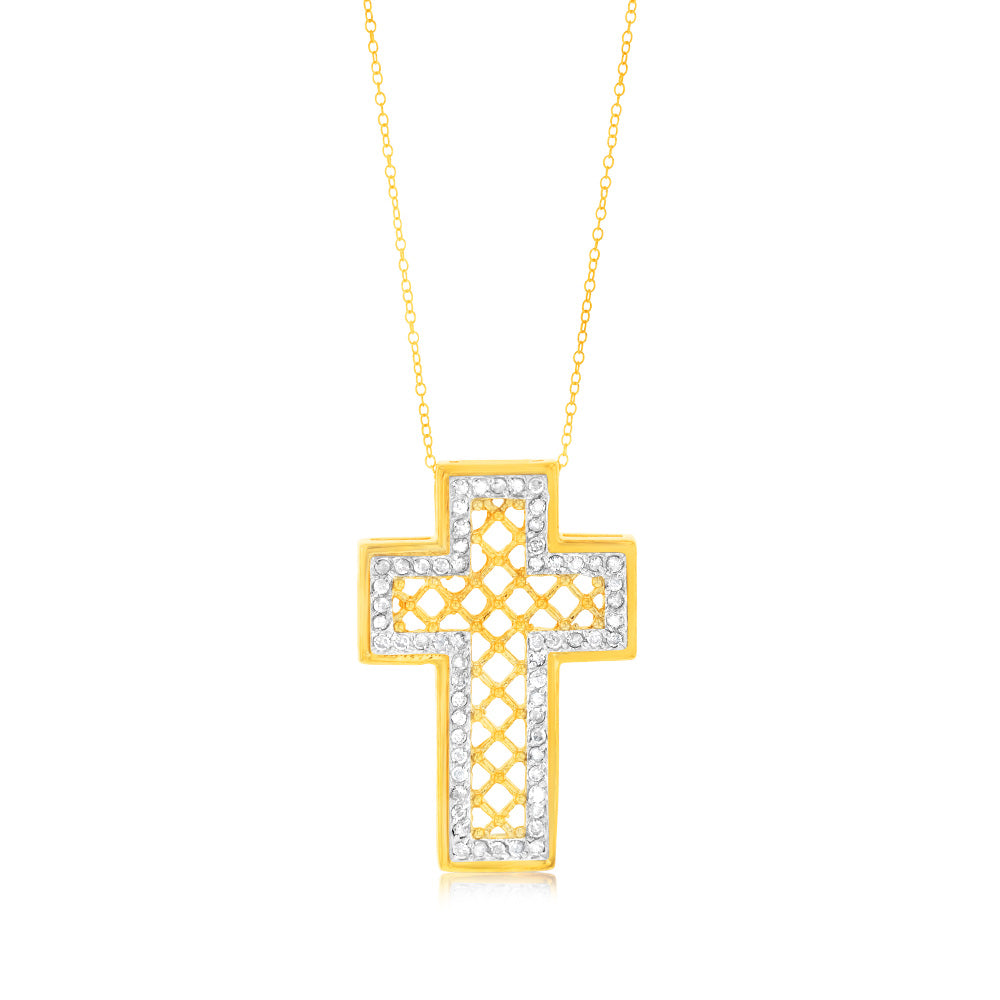 Gold Plated Sterling Silver 1/2 Carat Diamond Cross Pendant on 45cm Chain