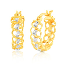 Load image into Gallery viewer, Gold Plated Sterling Silver 1/10 Carat Diamond Hoop Earrings