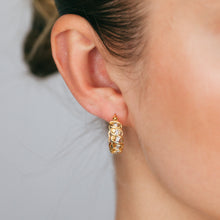 Load image into Gallery viewer, Gold Plated Sterling Silver 1/10 Carat Diamond Hoop Earrings