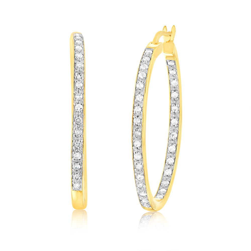 Gold Plated Sterling Silver 1/2 Carat Diamond Hoop Earrings