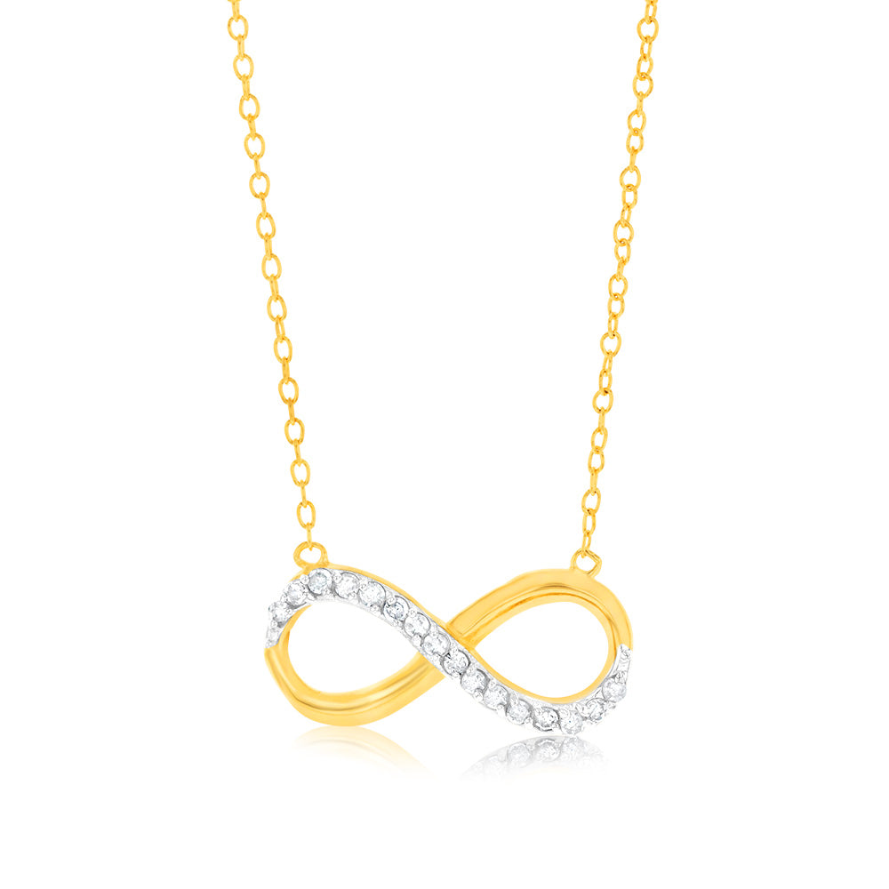 Gold Plated Sterling Silver 1/4 Carat Diamond Infinity Pendant on 45cm Chain