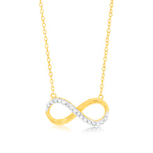 Load image into Gallery viewer, Gold Plated Sterling Silver 1/4 Carat Diamond Infinity Pendant on 45cm Chain